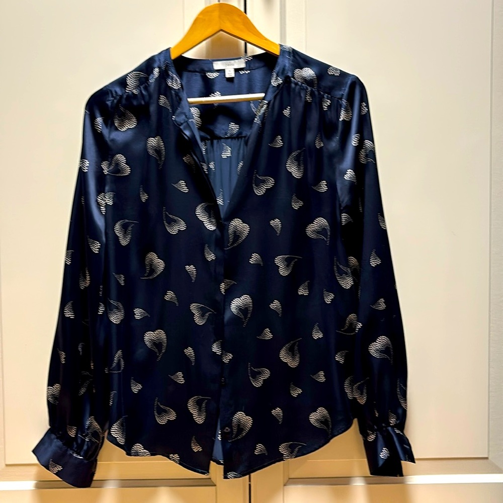 Joie Silk Shirt Blue w White Hearts 💞
